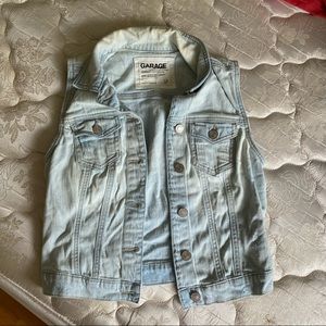 Garage light wash slight distressed denim vest size small